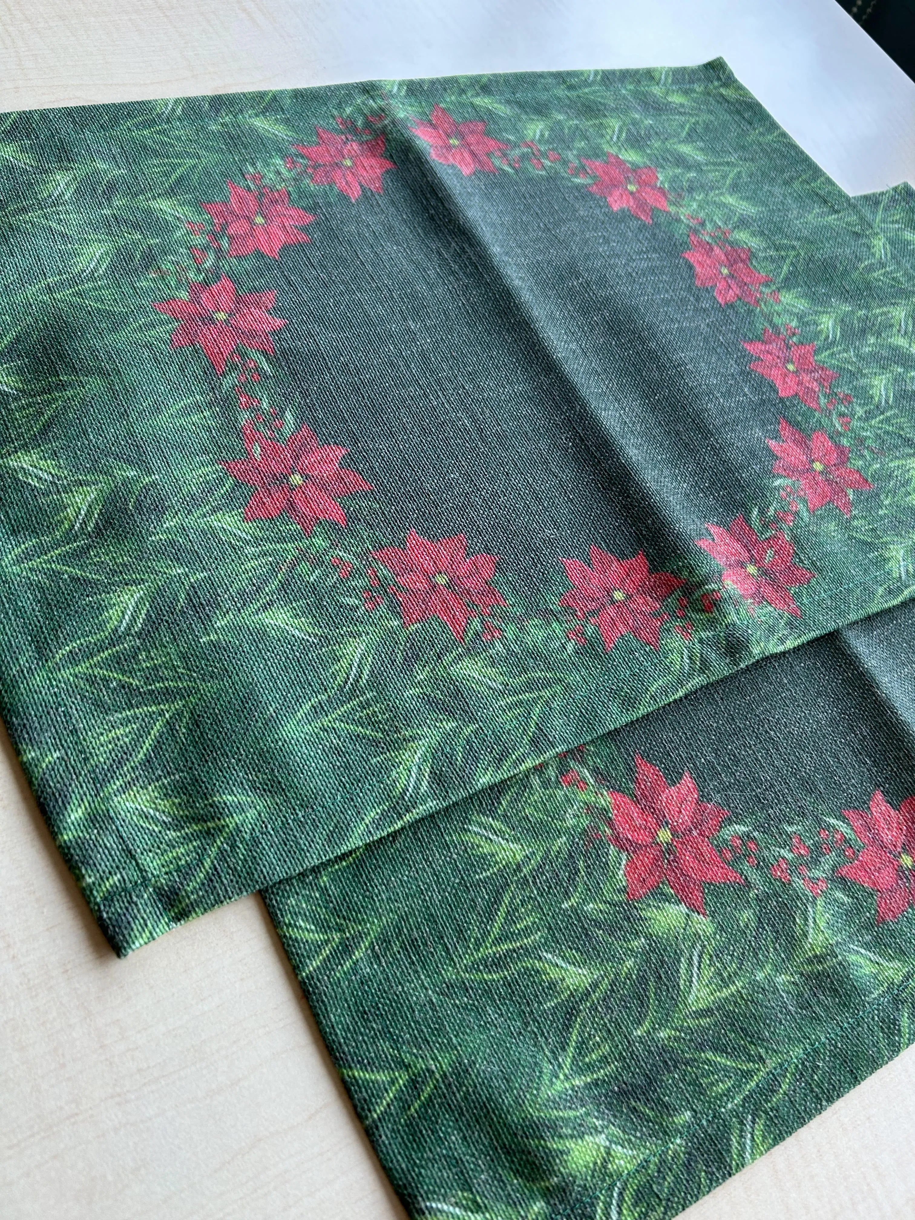 Holiday Themed Placemats, Poinsettia Flower Pattern Set of 2