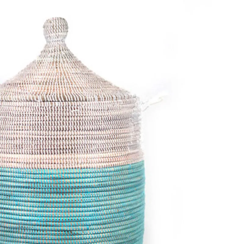 Large Two-Tone Basket - Turquoise   White