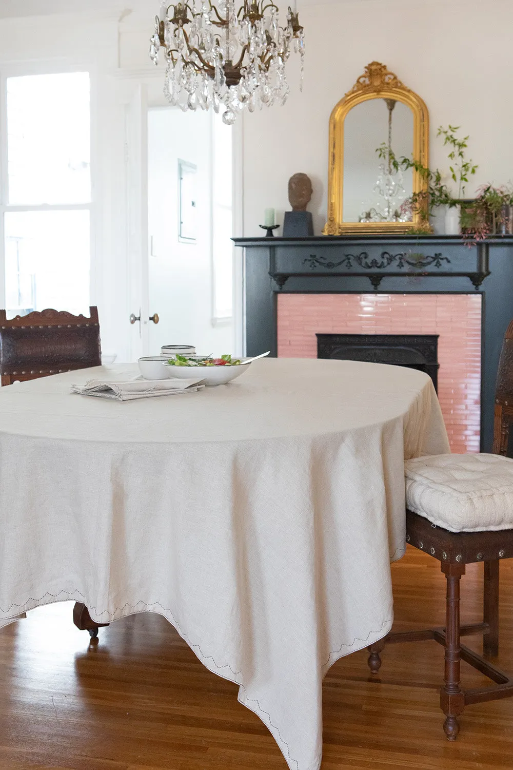 Mountain Tablecloth in Hand-embroidered Natural Linen