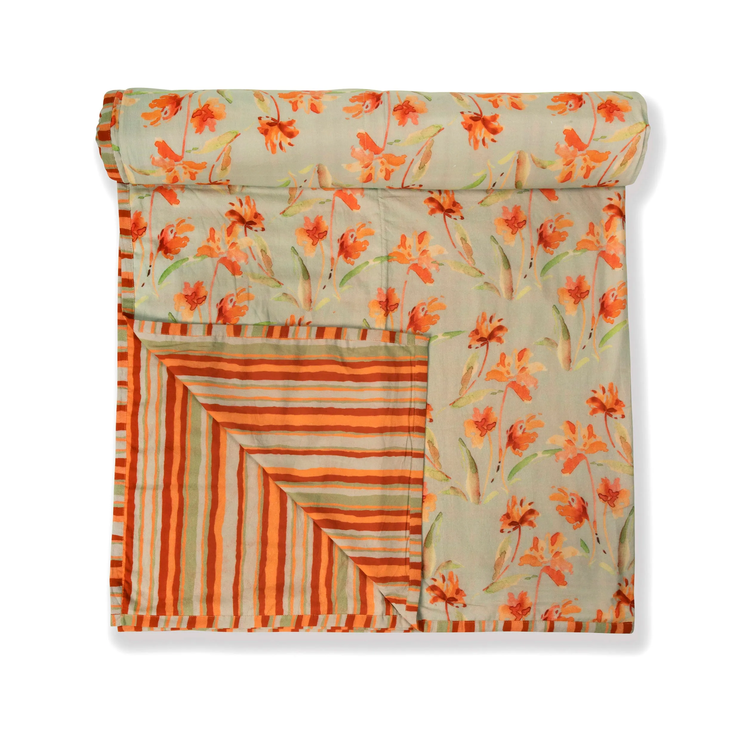 Ochre And Orange Daffodil garden Printed Duvet / Dohar