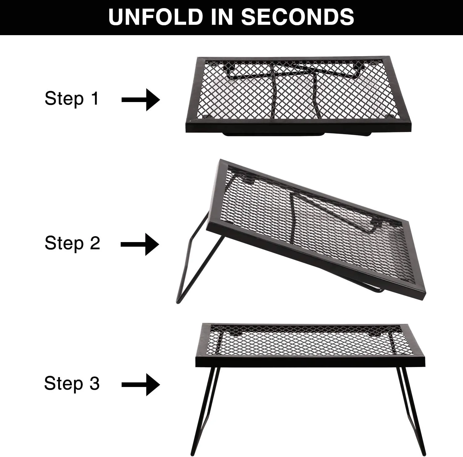 REDCAMP Folding Campfire Grill Heavy Duty Steel Grate, Portable over Fire Camp Grill for Outdoor Open Flame Cooking, Medium/Large