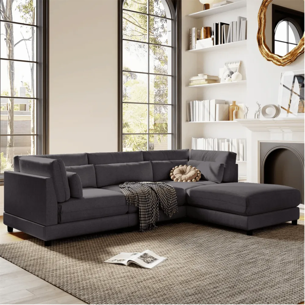 Ronald Sectional Sofa Set in Charcoal Color