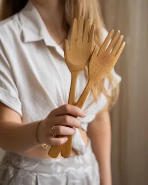 Salad Server Hands Bamboo