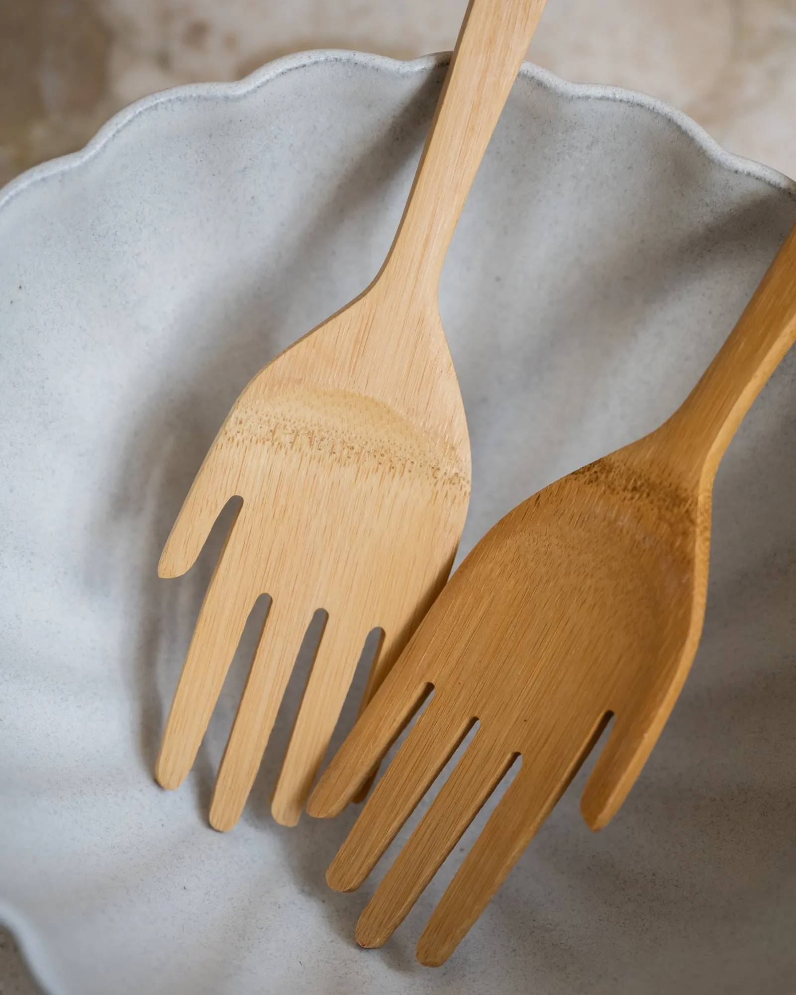 Salad Server Hands Bamboo