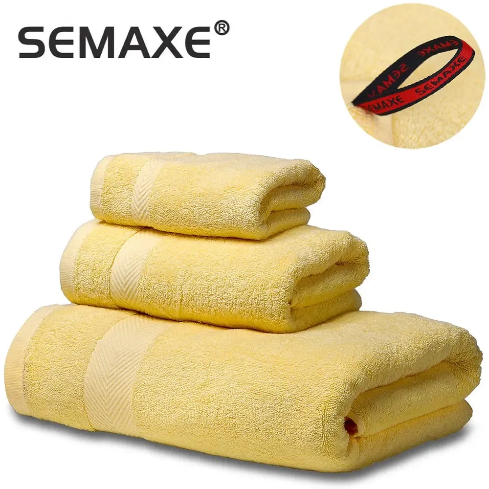 SEMAXE Soft Towels Set | 100% Cotton | Bath Towel, Hand Towel, Washcloth | Highly Absorbent | Hotel Quality | Ideal for Bathroom | Yellow