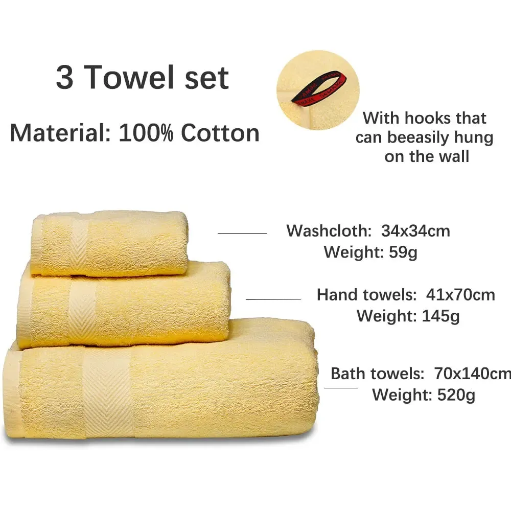 SEMAXE Soft Towels Set | 100% Cotton | Bath Towel, Hand Towel, Washcloth | Highly Absorbent | Hotel Quality | Ideal for Bathroom | Yellow