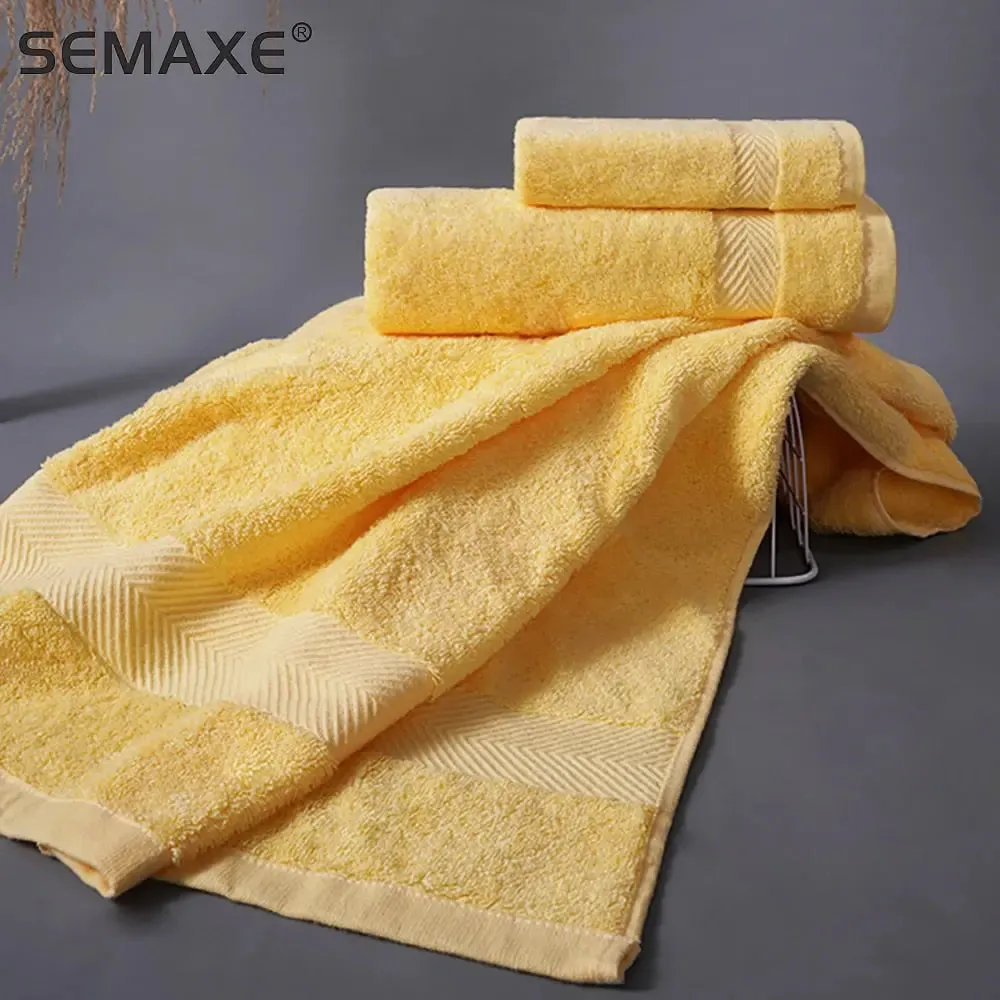 SEMAXE Soft Towels Set | 100% Cotton | Bath Towel, Hand Towel, Washcloth | Highly Absorbent | Hotel Quality | Ideal for Bathroom | Yellow