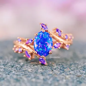 Starry Night Van Gogh Blue Fire Opal & Cornflower Sapphire Ring- 14K Rose Gold Vermeil