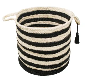 Striped Off-White Jute Storage Basket with Handles 19"X19"X19"