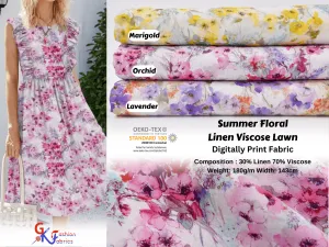 Summer Floral Linen Viscose Lawn Digitally Print Fabric - 208713