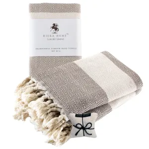 Turkish Hand Towels Set of 2 Decorative Towels for Bathroom and Kitchen - Soft, Absorbent and Quick Dry Farmhouse Towels for Hands, Hair and Face (19x39 inches)