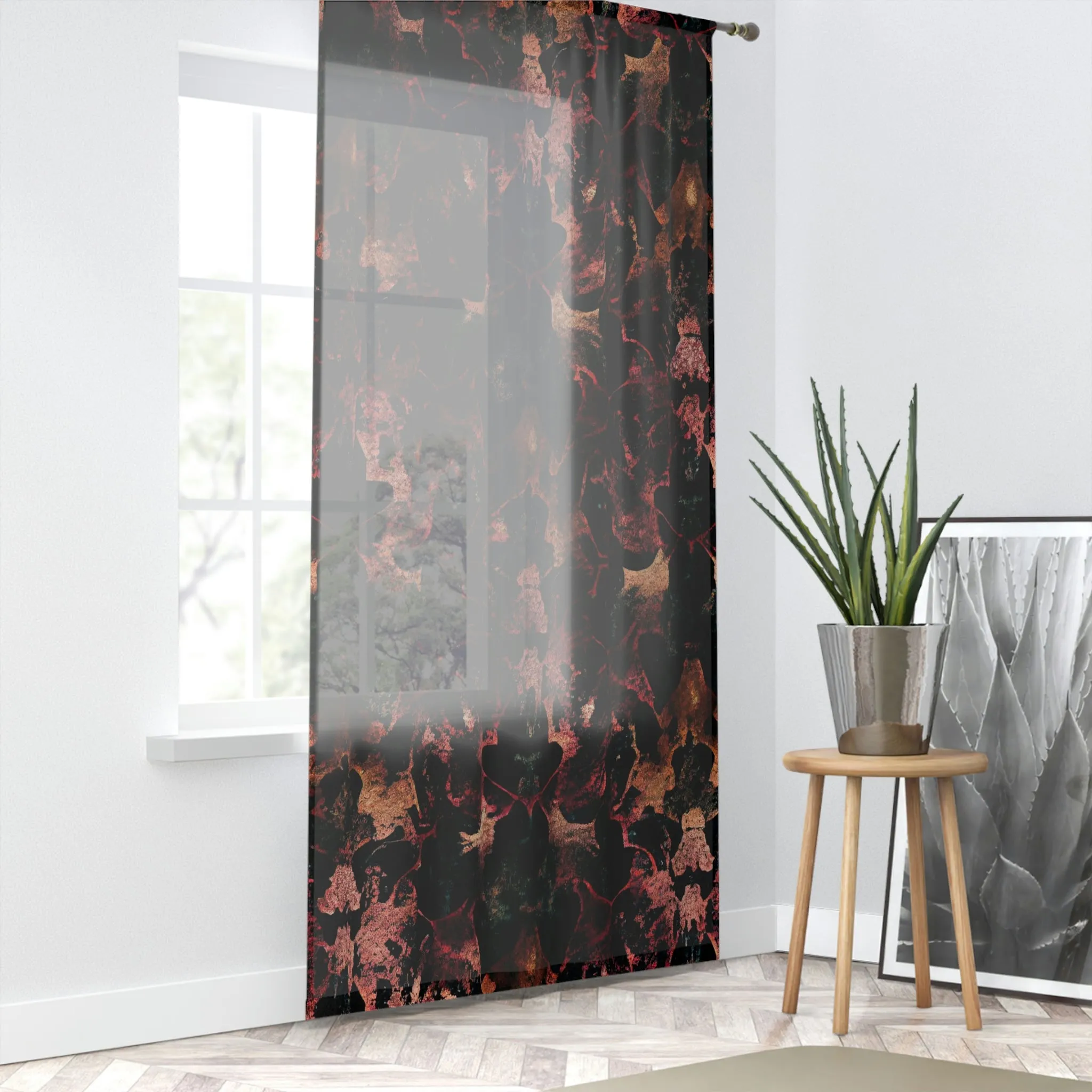 Vampire Art Grunge Window Curtain - Black Damask