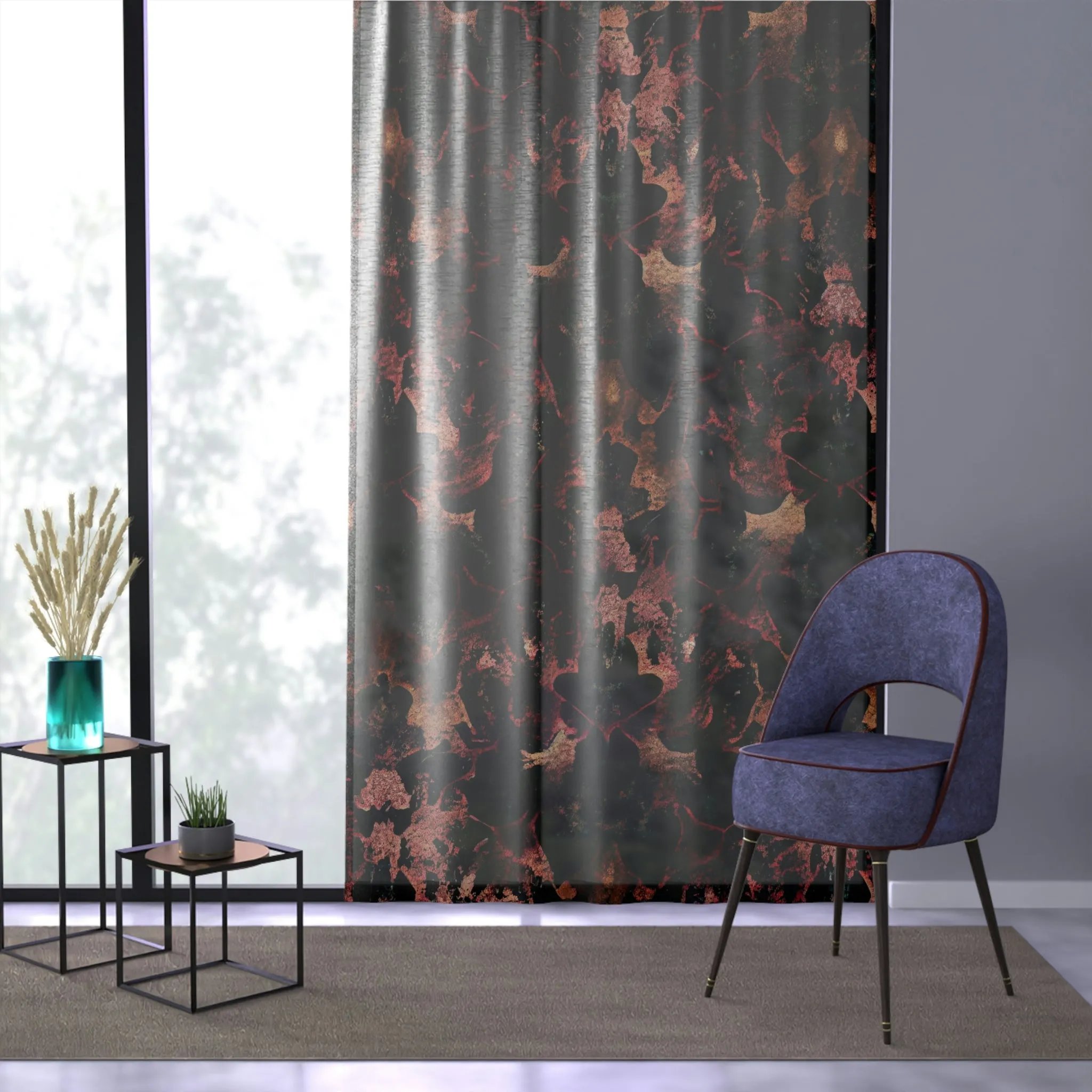 Vampire Art Grunge Window Curtain - Black Damask