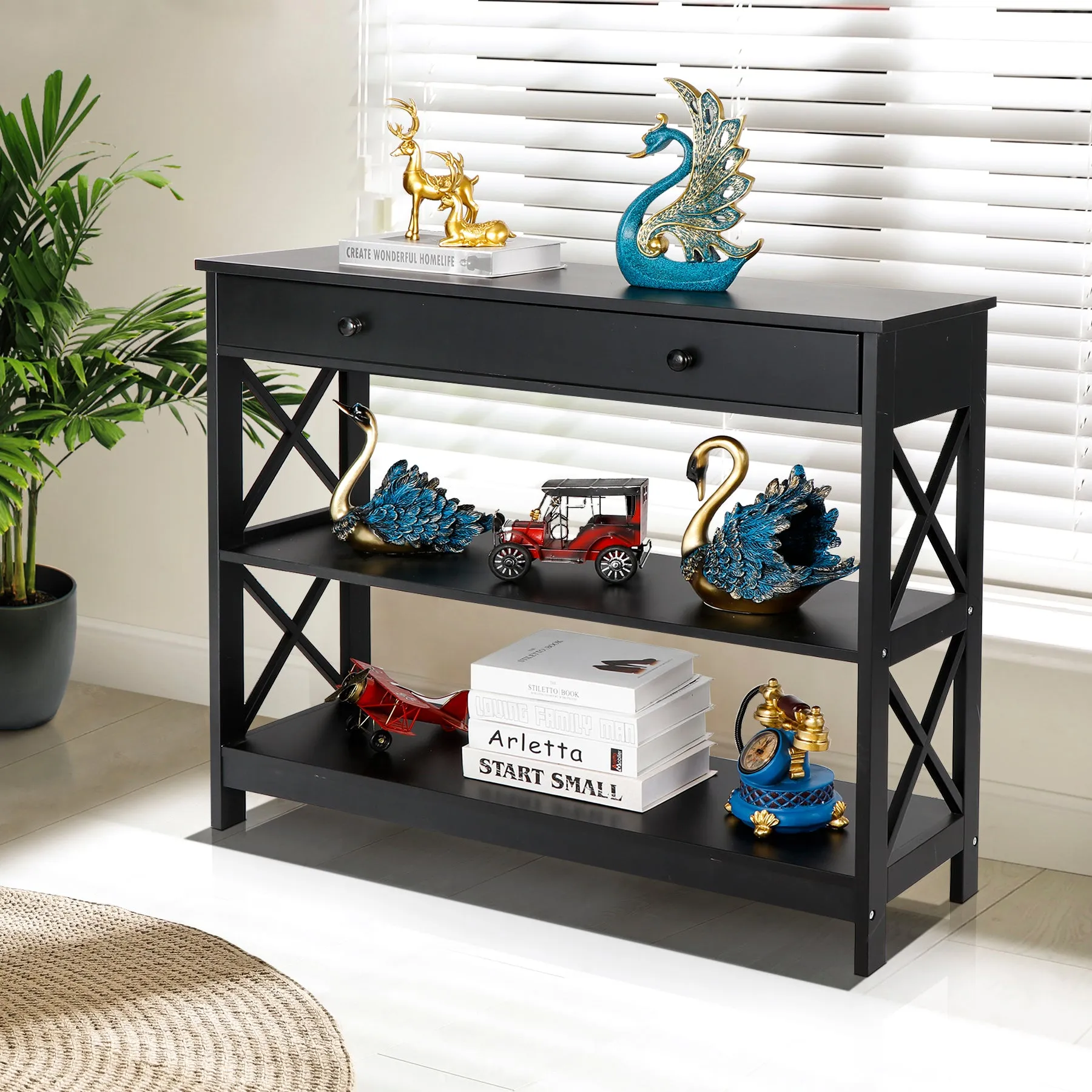 ZENY™ 3 Tier Console Table with Drawer Narrow Sofa Side Table Accent End Table