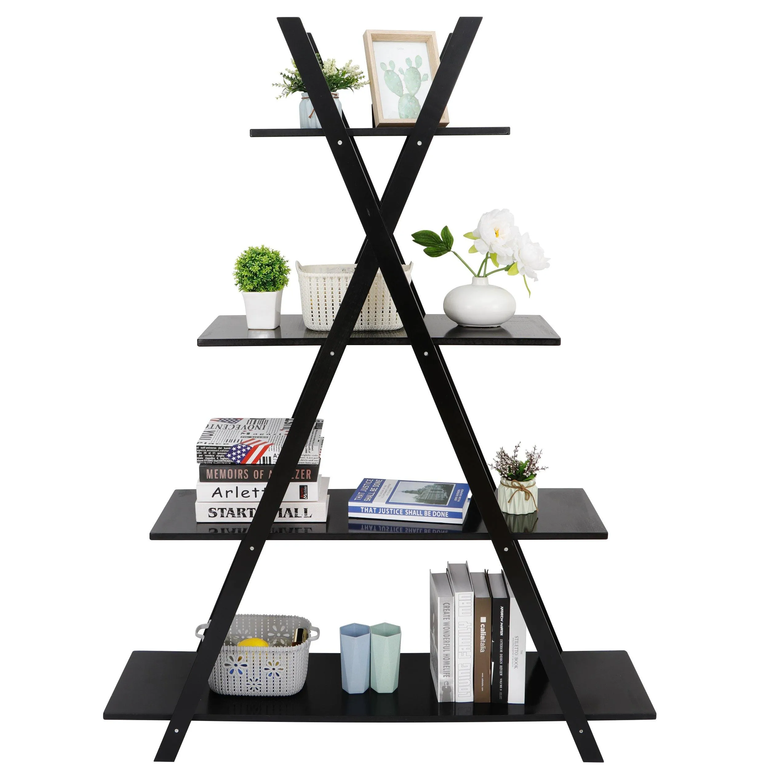 ZENY™ 4-Tier Bookshelf A Frame Bookcase, Home and Office Organizer, Storage and Display Rack