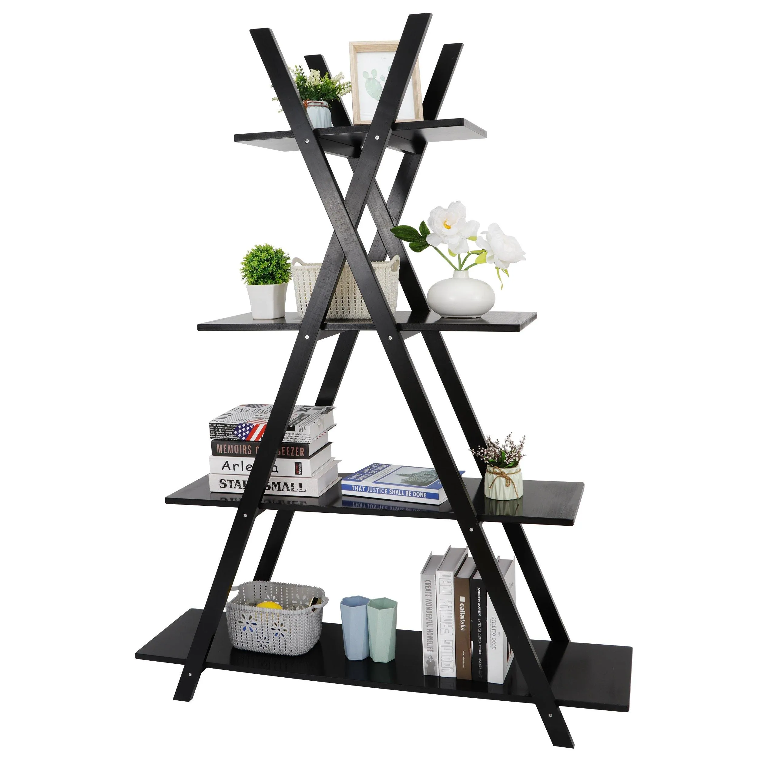 ZENY™ 4-Tier Bookshelf A Frame Bookcase, Home and Office Organizer, Storage and Display Rack